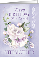 Stepmother Birthday Purple Floral Rose and Greenery Damask Watercolor card