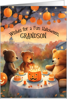 Grandson Happy Halloween Teddy Bear Party with Jack-o-Lanterns Cheery card