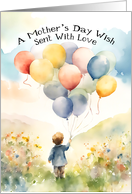 Mother’s Day Boy with Balloons Sending His Love, Colorful, Dreamy card