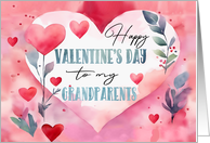 Grandparents Valentine’s Day Watercolor Hearts and Leaves card