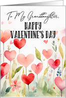 Granddaughter Valentine’s Day Watercolor Hearts and Leaves Happy Vibe card