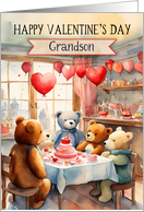 Grandson Valentine’s Day Teddy Bear Party with Cake and Balloons card