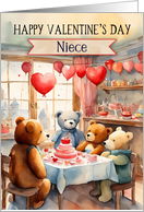 Niece Valentine’s Day Teddy Bear Party with Cake and Balloons card