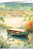 Partner Birthday Relax on Special Day Rowboat on Serene Lake card