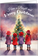 Red Hat Christmas Four Red Hatter Friends View Christmas Tree in Snow card