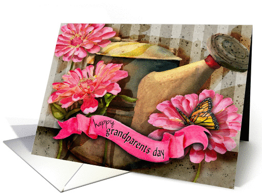 Happy Grandparents Day, Watering Can, Flowers & Butterfly card