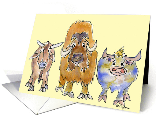 3 Cartoon Ox card (363800)