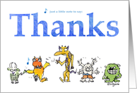 Funny Cartoon Creatures Thank You Card