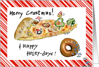 Merry Crustmas & Happy Holey-days Humor Cartoon Food card