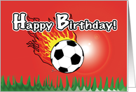 Happy Birthday Soccer Ball red fire soccer birthday card