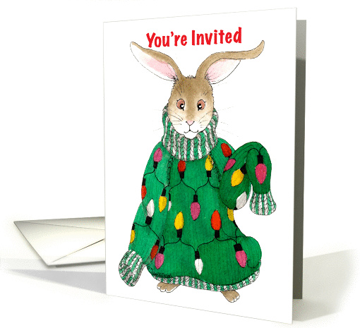 Tacky Christmas Sweater Party Invitation Bunny card (1006873)