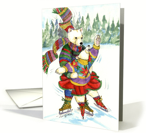 Ice Skating Polar Bears - blank card (102475)