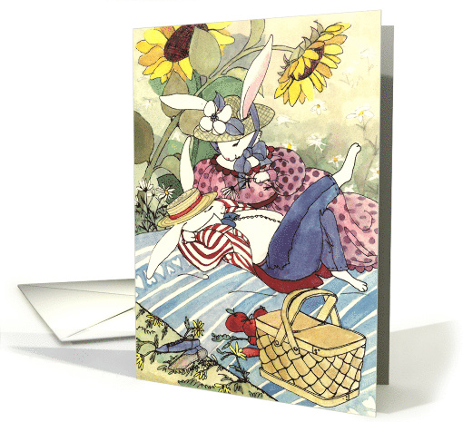 Valentine Picnic Hares card (130001)