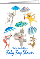 Baby Boy Shower Invitation - Blue Umbrella Animals card