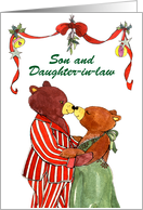 Son & Daughter-in-law, Christmas Eve Anniversary -Mistletoe Bears card