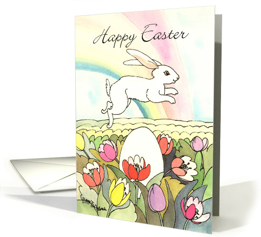 Happy Easter White Rabbit card (145703)