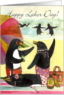 Labor Day Penguin Beach Card