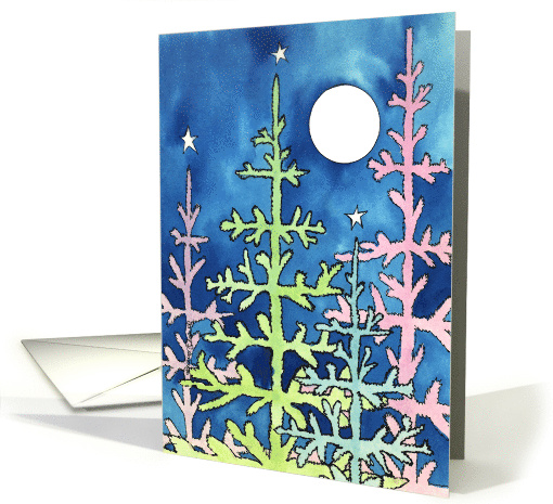 Christmas Happy Holiday Pine Forest with Winter Moon card (319936)