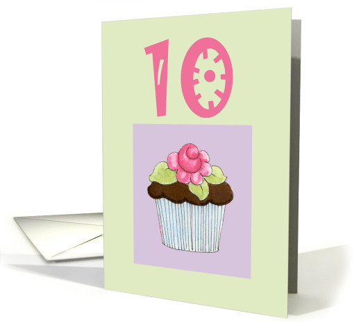 10 Birthday Rose Cupcake card (461851)