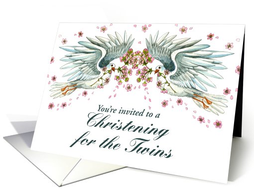 Twin Doves Christening Invitation card (481795)