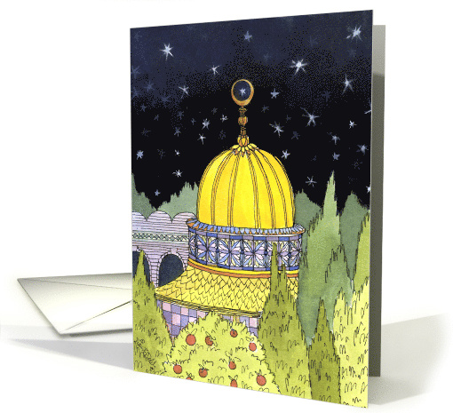 Eid al Fitr Golden Mosque on a Starry Night card (661043)