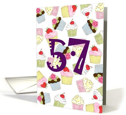 57th Birthday Party Invitation, Cupcakes Galore card (669505)