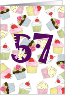 57th Birthday Party Invitation, Cupcakes Galore card