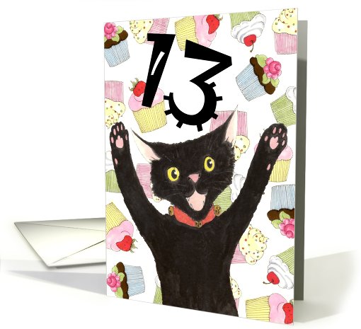 13th Birthday Party Invitation, Black Cat card (673390)