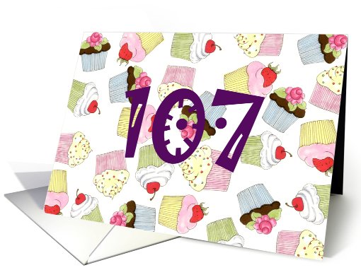 107th Birthday Party Invitation, Cupcakes Galore card (688632)