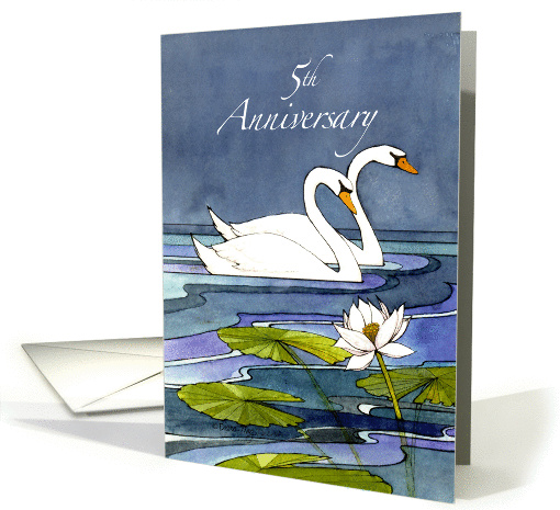 5th Wedding Anniversary Swans card (824908)