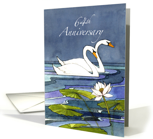 64th Wedding Anniversary Swans card (854609)