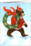 Christmas Brown Bear’s Wreath card