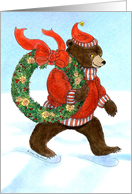 Christmas Party Invitation, Brown Bear’s Wreath card