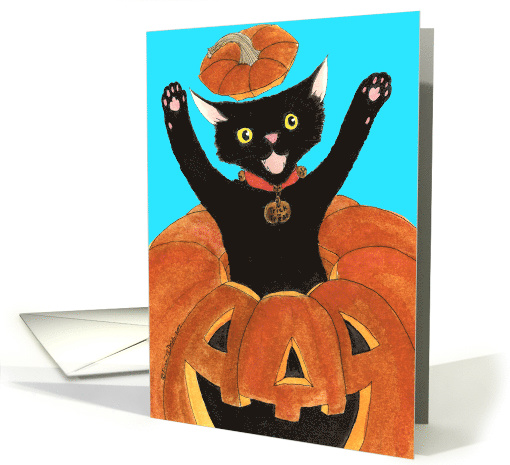 Halloween Jack O' Lantern Cat card (97165)