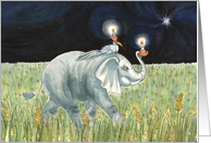 New Year Elephant and Bird on a Candle Light Walk card