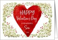 Watercolor Greens and Red Hearts Happy Valentine’s Day for Son card