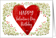 Water Color Greens and Hearts Valentine’s Day Birthday card
