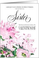 Shades of Pink Floral Bouquet Valentine for Sister card