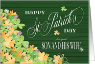 Bunches of Watercolor Shamrocks Happy St. Patrick’s Day Son and Wife card