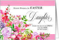 Spring Flowers and Pink Stripes Easter for Daughter card