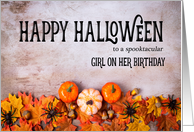 Pumpkins, Spiders and Leaves Happy Halloween Birthday For Her card