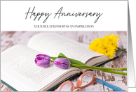 Book and Flowers Happy Anniversary card