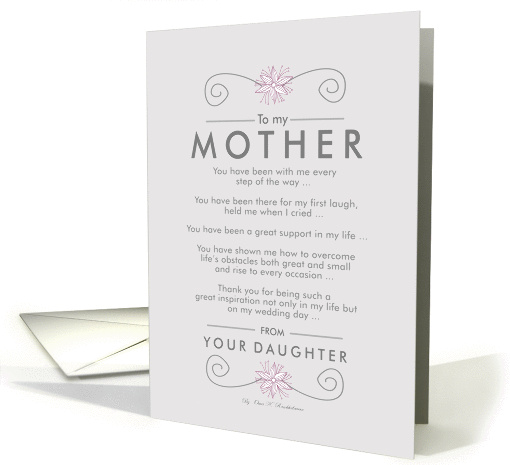 Thank You To My Mother -On my Wedding Day card (934635)