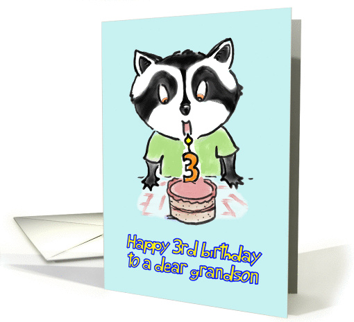 happy 3rd birthday to grandson - cute raccoon card (1045117)