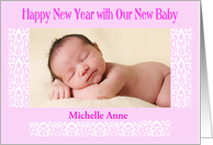 Happy New Year Baby Announcement Pink card