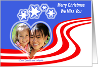 Merry Christmas/ Family Photo/We Miss You/ Patriotic Heart/ Military card