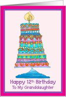 Happy 12th Birthday to My Granddaughter Party Cake card