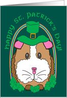 Brown Guinea Pig with Rainbow and Shamrocks Happy St. Patrick’s Day card