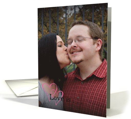 2 Hearts, Love Is ... Photo Insert Engagement Announcement card