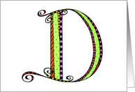 Whimsical D Monogram On White Blank Card